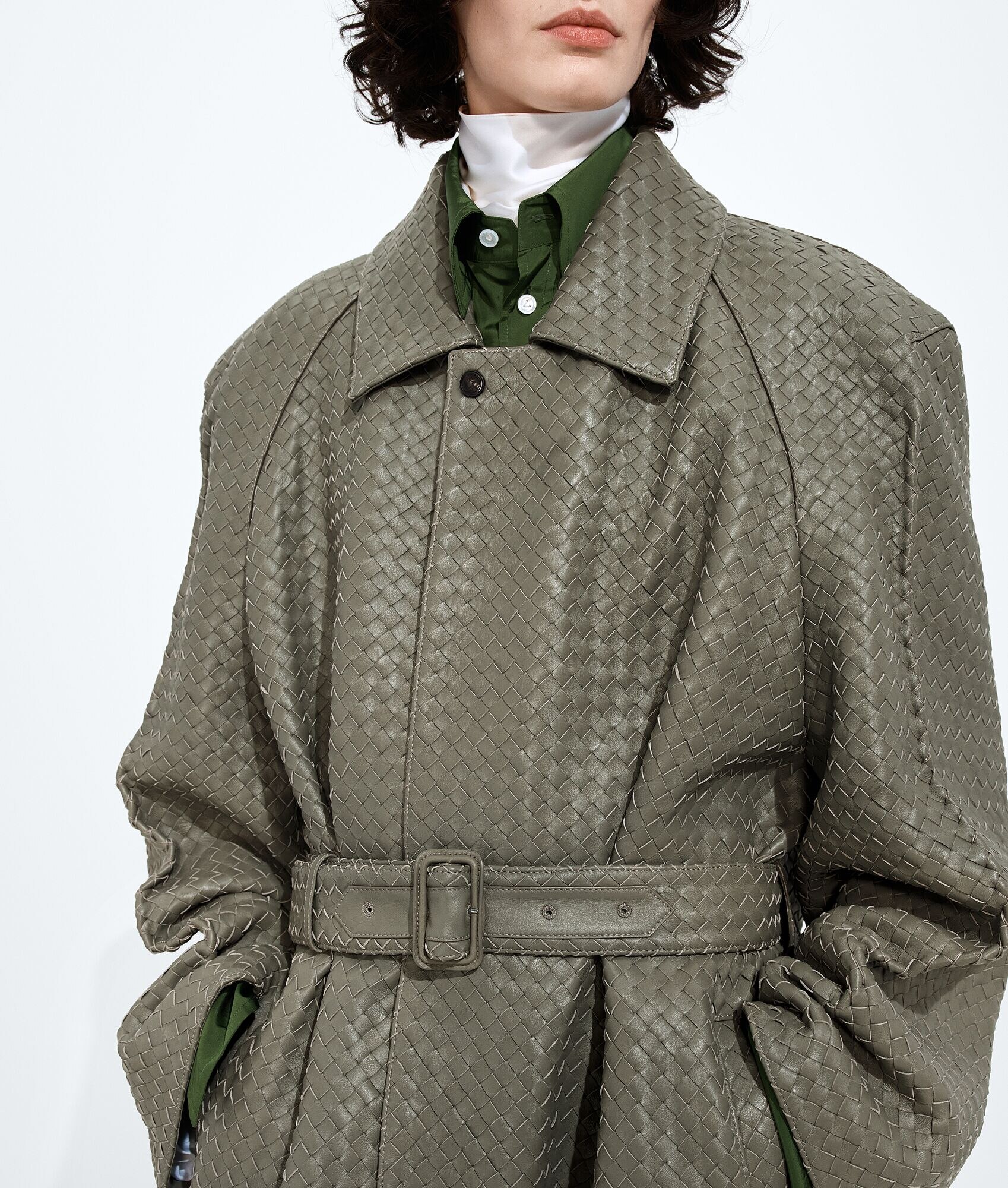 Intrecciato Leather Coat