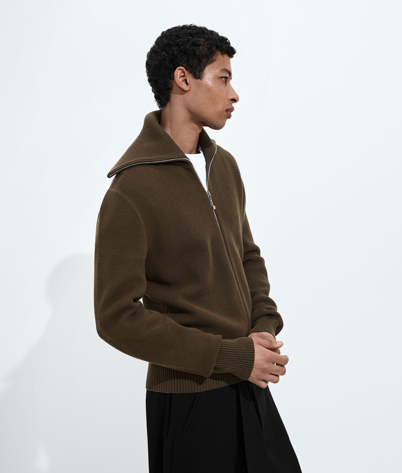 Wool and Cotton Zip-up Cardigan