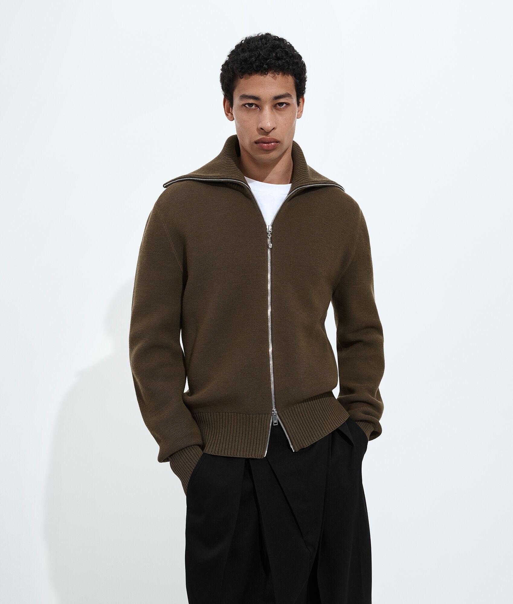 Wool and Cotton Zip-up Cardigan