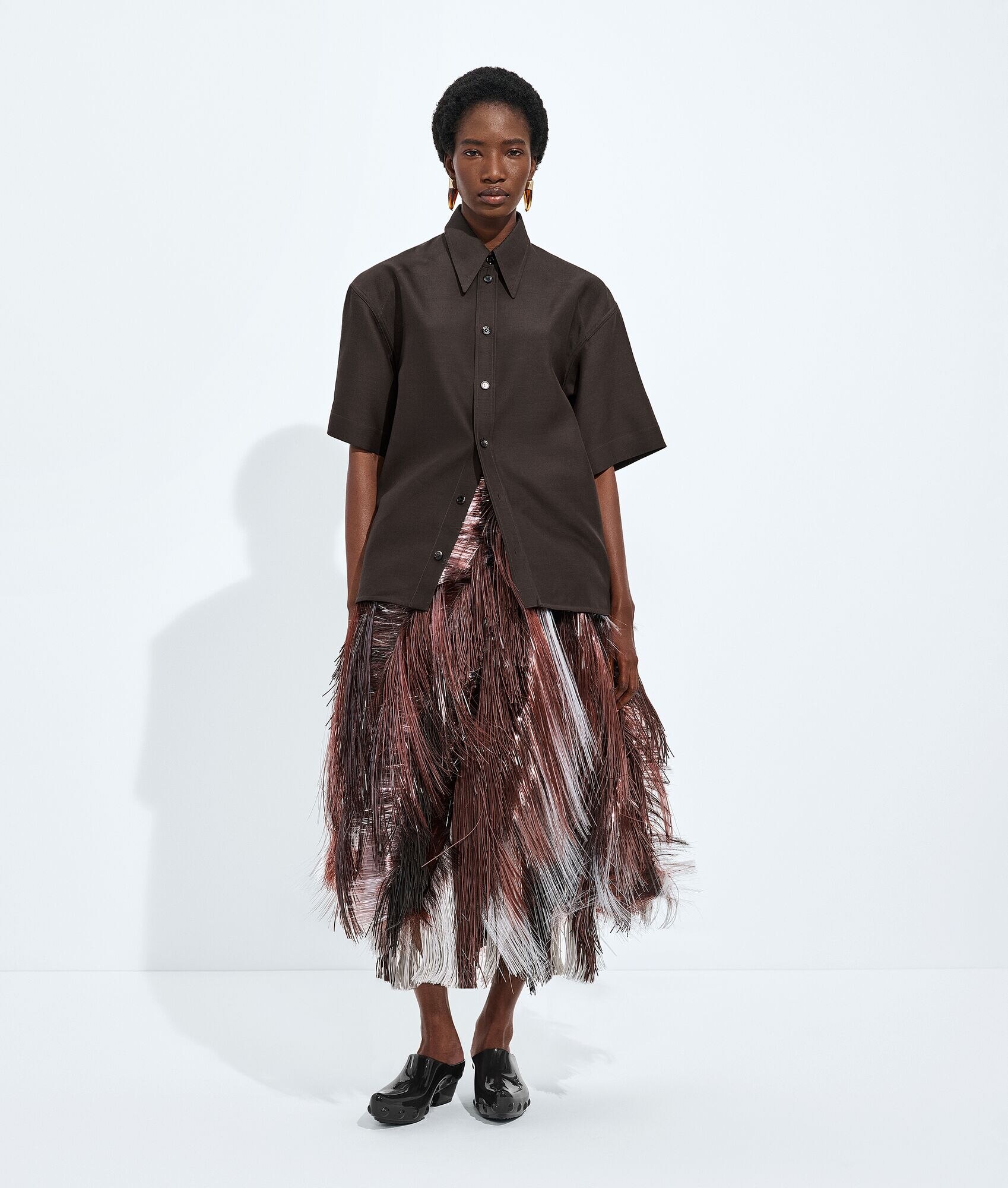 Leather and Fringed Embroidery Skirt
